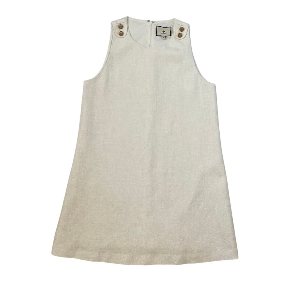 Tuckernuck White Woven Tweed Sleeveless Mini Dress - Gold Buttons - Size S